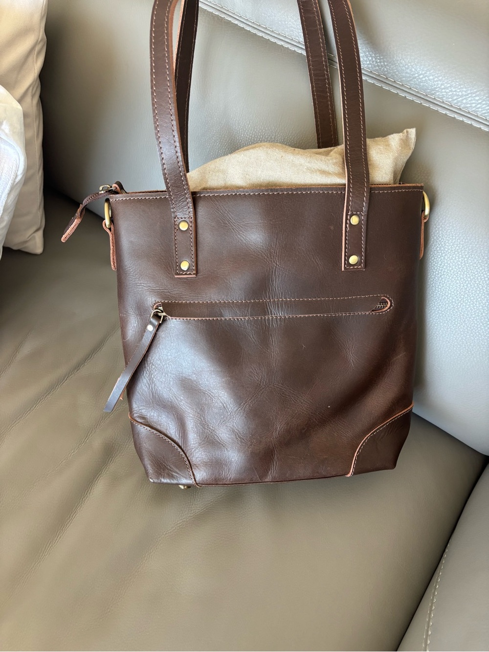Classic Brown Leather Tote Bag - Picture 6 of 6